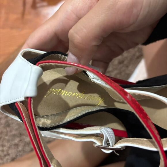 BOUTIQUE Red White Black Open Toe Sz 41 Formal Work Women's Heels Shoes Footwear - Picture 5 of 5